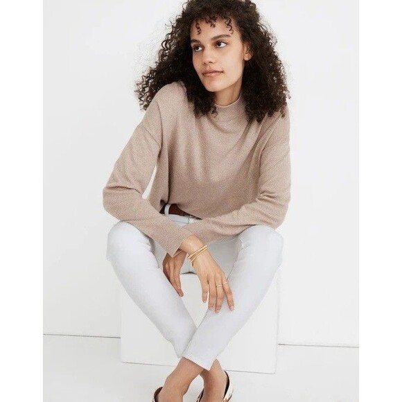 Madewell Ashbury Merino Wool / Alpaca Blend Mock Neck Sweater in Hthr Hazelwood - Picture 2 of 11